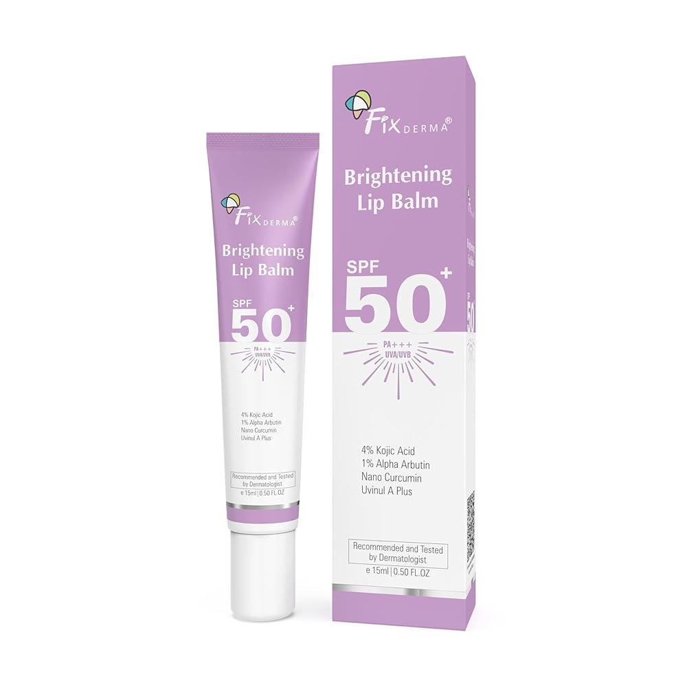 Fixderma Brightening Lip Balm With SPF 50 PA+++ for Pigmented & Dry Lips | 4% Kojic Acid, 2% Alpha Arbutin | Moisturizes, Hydrates & Brightens Pigmented Lips | For Men & Women -...