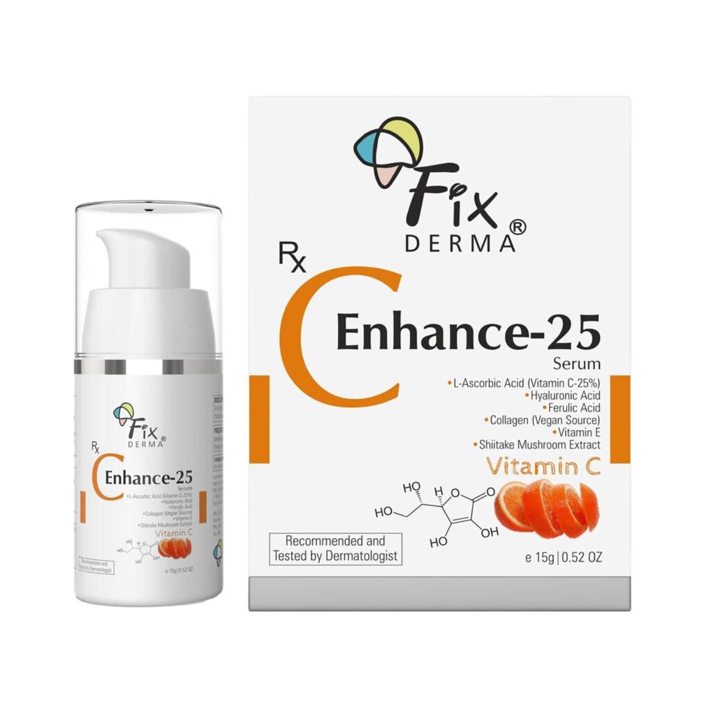 Fixderma C-Enhance-25 Serum for Glowing Skin 25% Vitamin C Reduces Fine Lines Skin Brightening (15 ml) - Fixderma