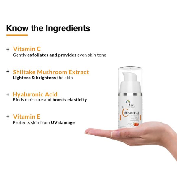Fixderma C-Enhance-25 Serum for Glowing Skin 25% Vitamin C Reduces Fine Lines Skin Brightening (15 ml) - Fixderma
