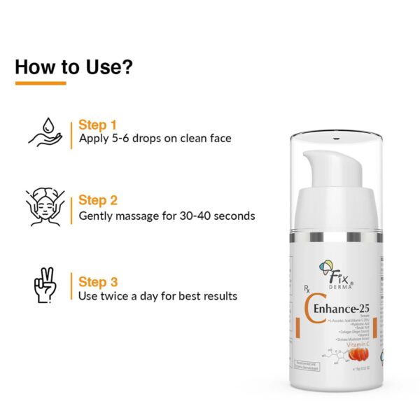 Fixderma C-Enhance-25 Serum for Glowing Skin 25% Vitamin C Reduces Fine Lines Skin Brightening (15 ml) - Fixderma