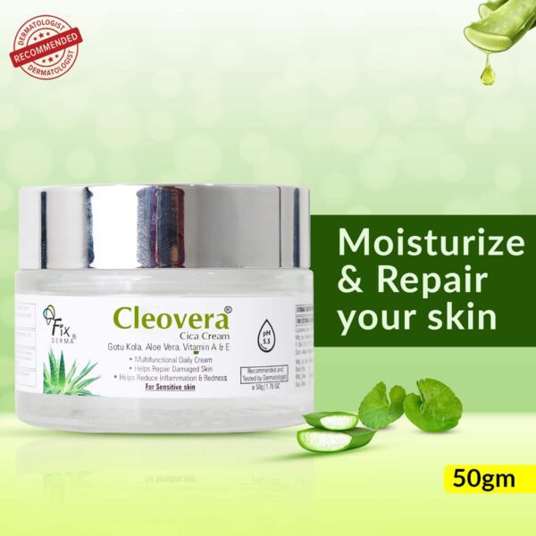Fixderma Cleovera Cica Cream with Gotu Kola & Vitamin A for Damage Skin Repair Face Cream (50g) - Fixderma