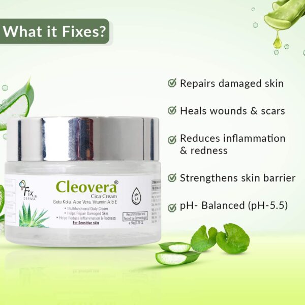 Fixderma Cleovera Cica Cream with Gotu Kola & Vitamin A for Damage Skin Repair Face Cream (50g) - Fixderma