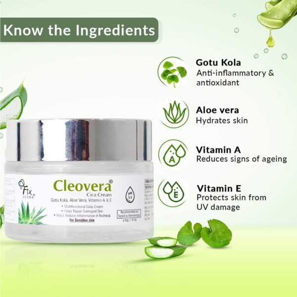 Fixderma Cleovera Cica Cream with Gotu Kola & Vitamin A for Damage Skin Repair Face Cream (50g) - Fixderma