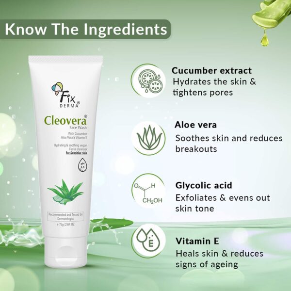 Fixderma Cleovera & Cucumber Facewash with Vitamin E (75g) - Fixderma