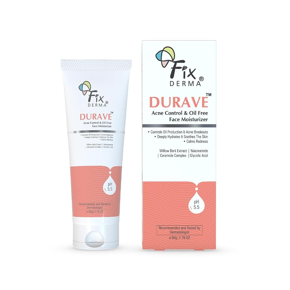 Fixderma Durave Acne Control & Oil Free Moisturizer for Face with Glycolic Acid | Niacinamide | Oily Skin | Face Moisturizer for Women & Men - 50 gm