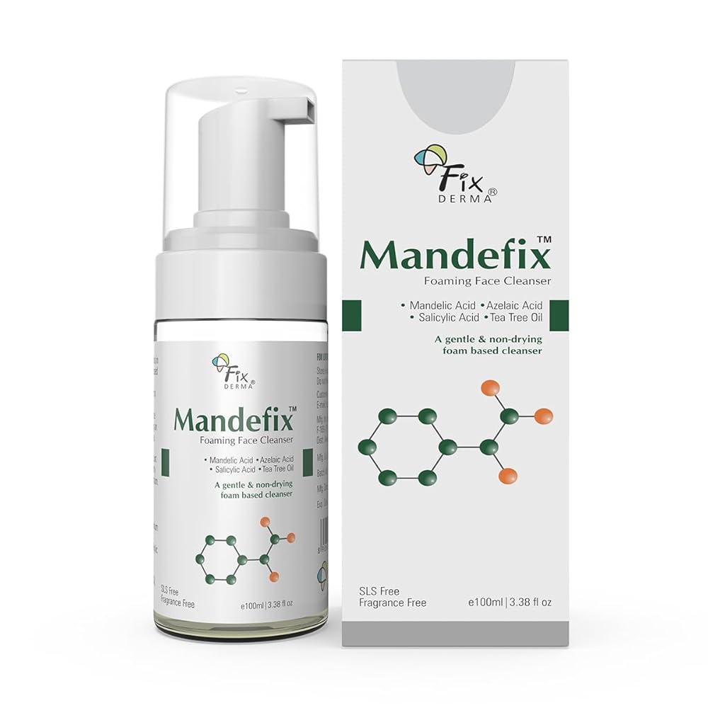 Fixderma Mandefix Foaming Cleanser with 2% Salicylic Acid | Nondrying Cleanser, Exfoliator, Reduces Skin Ageing | Salicylic Acid Face Wash for Sensitive and Acne Prone Skin - 100ml