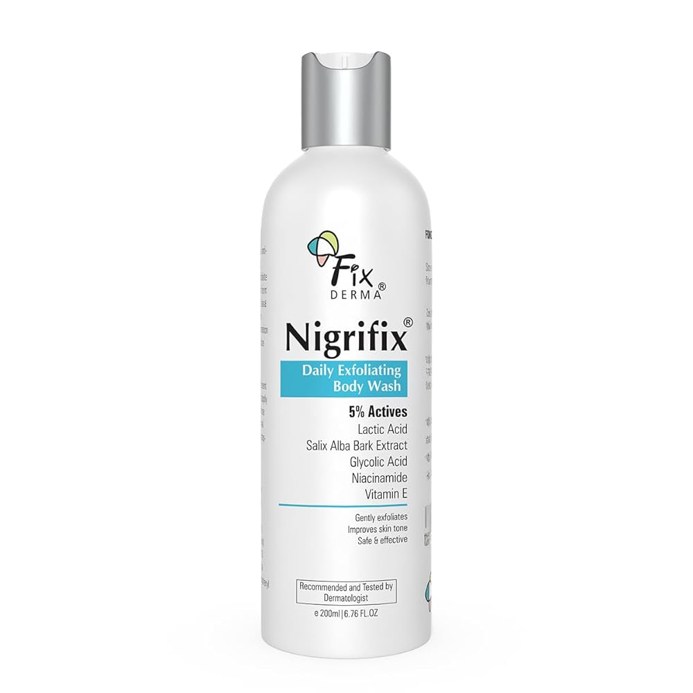 Fixderma Nigrifix Exfoliating Body Wash with 5% Actives (Lactic Acid, Glycolic Acid, Niacinamide Acid & Vitamin E) | Gentle Exfoliating Shower Gel | Improves Skin Tone | Body...