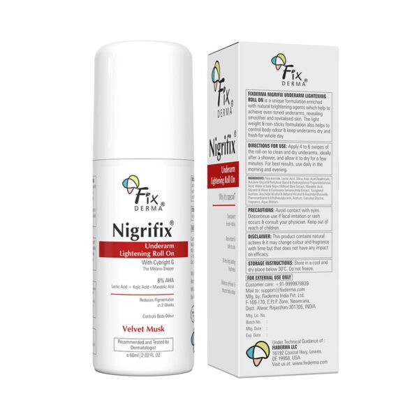 Fixderma Nigrifix Underarm Velvet Musk Roll on Brightens Skin & Exfoliates Underarm (60 ml) - Fixderma