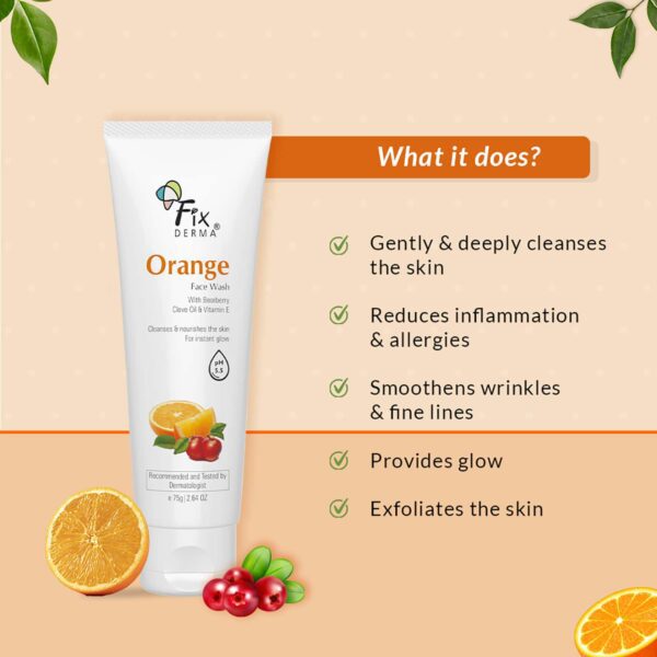 Fixderma Orange Facewash with Vitamin E & Bearberry for Tan Removal (75g) - Fixderma