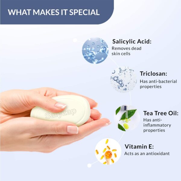Fixderma Salyzap Soap with Salicylic Acid, Tea Tree Oil & Vitamin E, Acne Soap for Oily Skin (75 g) - Fixderma