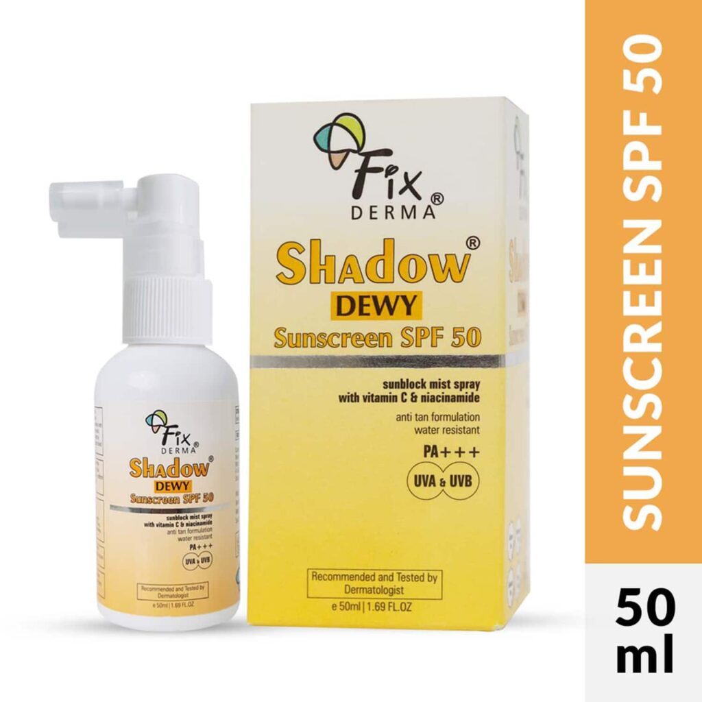 Fixderma Shadow Dewy Sunscreen Spray Prevents Tanning with Vitamin C & Niacinamide (50ml) - Fixderma