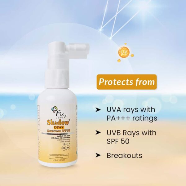 Fixderma Shadow Dewy Sunscreen Spray Prevents Tanning with Vitamin C & Niacinamide (50ml) - Fixderma