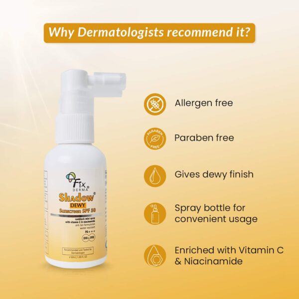 Fixderma Shadow Dewy Sunscreen Spray Prevents Tanning with Vitamin C & Niacinamide (50ml) - Fixderma