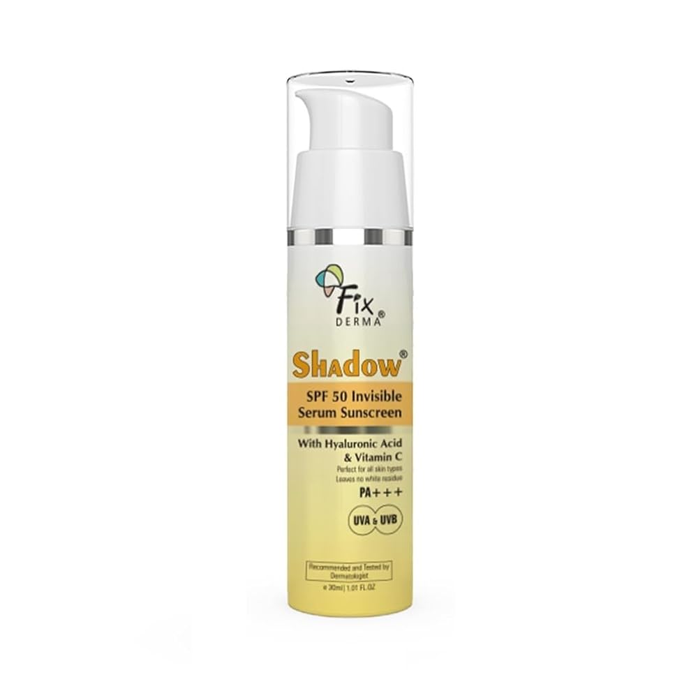 Fixderma Shadow Invisible Serum Sunscreen SPF 50+ PA+++ | Ultra Lightweight Transparent Sunscreen with Vitamin C & Hyaluronic Acid | No White Cast | For All Skin Types | For Men...