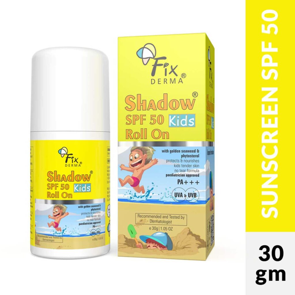 Fixderma Shadow Kids Roll On Sunscreen for Kids SPF 50 with Golden Seaweed & Phytosterol (30g) - Fixderma