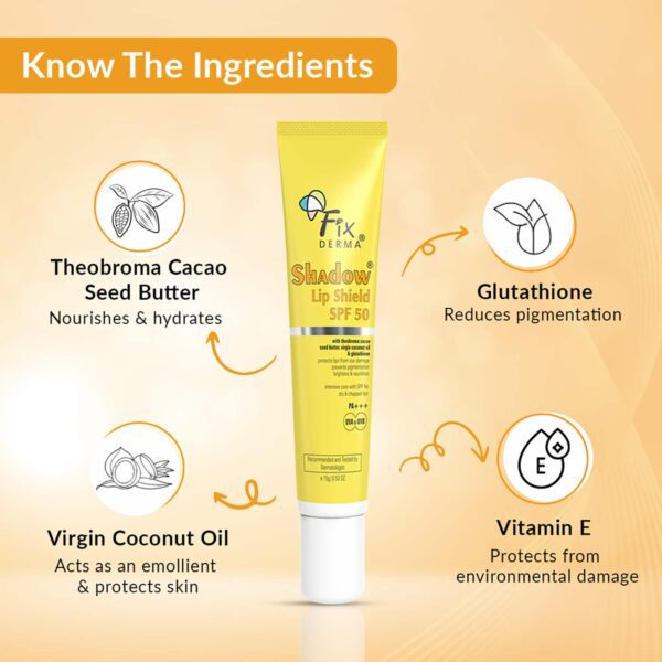 Fixderma Shadow Lip Shield Balm SPF 50 with Theobroma Cacao Seed Butter, Virgin Coconut Oil (15g) - Fixderma