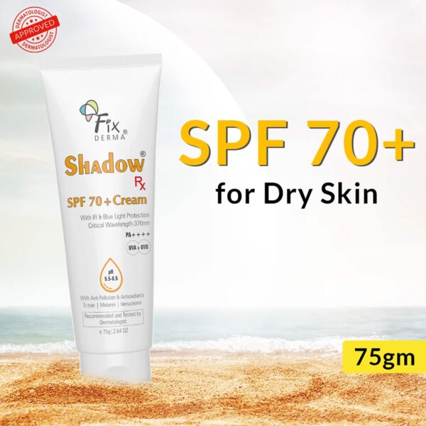 Fixderma Shadow RX Sunscreen SPF 70+ UVA & UVB with IR Protection & Blue Light Protection (75g) - Fixderma