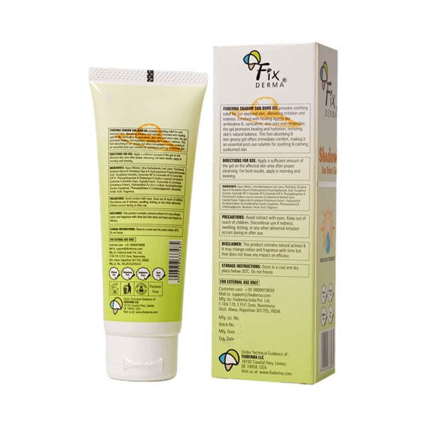 Fixderma Shadow Sun Burn Gel with 20% Aloe Vera Gel & Vitamin E Sunburn Cream for Face (75 g) - Fixderma