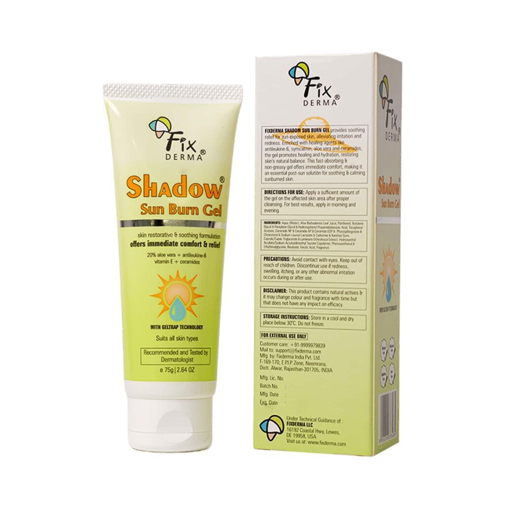 Fixderma Shadow Sun Burn Gel with 20% Aloe Vera Gel & Vitamin E Sunburn Cream for Face (75 g) - Fixderma