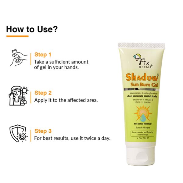 Fixderma Shadow Sun Burn Gel with 20% Aloe Vera Gel & Vitamin E Sunburn Cream for Face (75 g) - Fixderma