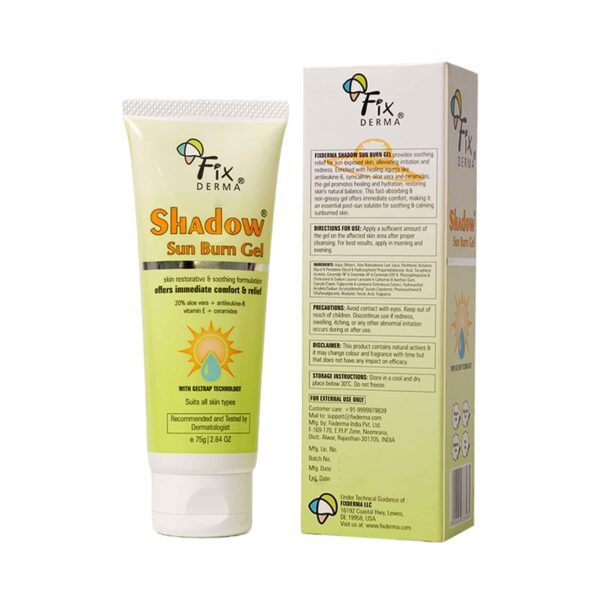 Fixderma Shadow Sun Burn Gel with 20% Aloe Vera Gel & Vitamin E Sunburn Cream for Face (75 g) - Fixderma