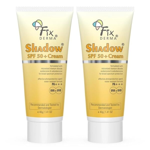 Fixderma Shadow Sunscreen SPF 50+ Cream PA+++ | Sun screen for Dry Skin |Protector SPF 50 |Body & Face | UVA & UVB Protection | Sunscreen for Women & Men - 40gm (Pack of 2)