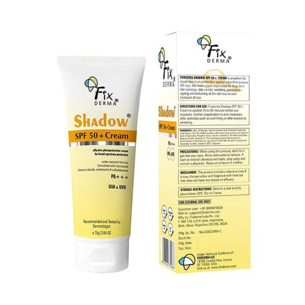 Fixderma Shadow Sunscreen SPF 50+ Cream PA+++UVA & UVB Protection Dry Skin for Body & Face (75 g) - Fixderma