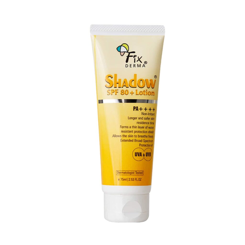 Fixderma Shadow Sunscreen SPF 80+ PA++++ Lotion, Oily Skin & Dry Skin, UVA & UVB Protection (75ml) - Fixderma