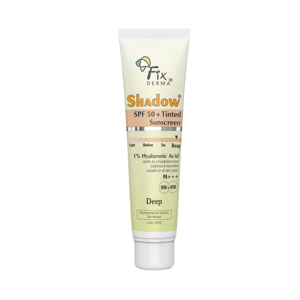 Fixderma Shadow Tinted Sunscreen Deep SPF 50 PA+++ - UVA & UVB Protection, All Skin Types (30 g) - Fixderma
