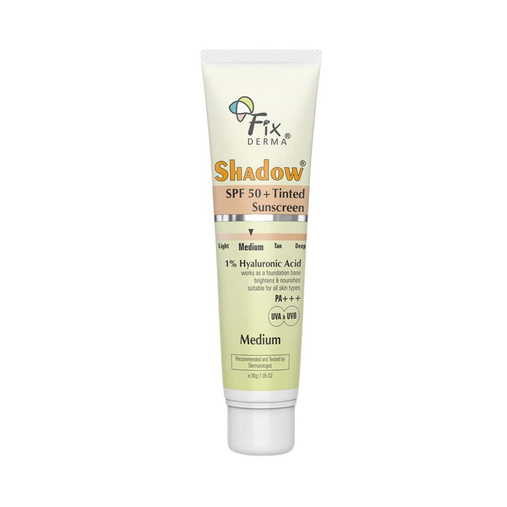 Fixderma Shadow Tinted Sunscreen Medium SPF 50 PA+++ - UVA & UVB Protection, All Skin Types (30 g) - Fixderma