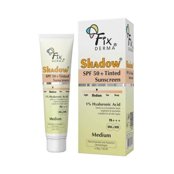Fixderma Shadow Tinted Sunscreen Medium SPF 50 PA+++ - UVA & UVB Protection, All Skin Types (30 g) - Fixderma