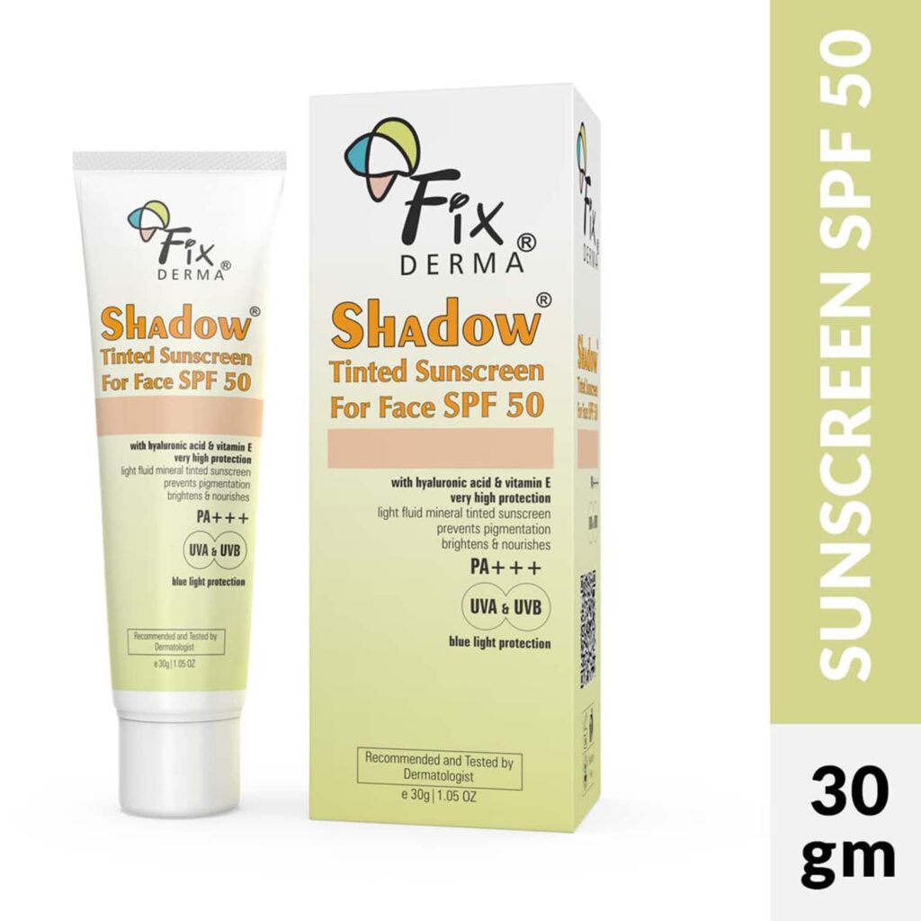 Fixderma Shadow Tinted Sunscreen SPF 50 PA+++ UVA & UVB Protection with Vitamin E (30g) - Fixderma
