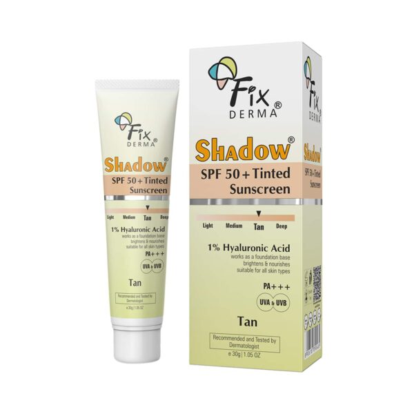 Fixderma Shadow Tinted Sunscreen Tan SPF 50 PA+++ - UVA & UVB Protection, All Skin Types (30 g) - Fixderma
