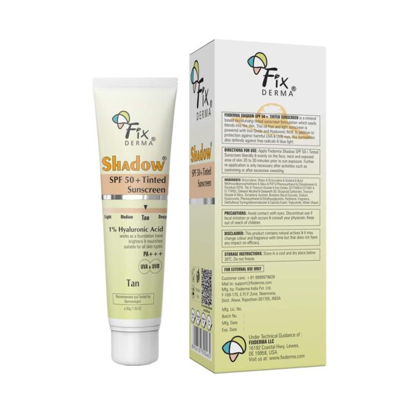 Fixderma Shadow Tinted Sunscreen Tan SPF 50 PA+++ - UVA & UVB Protection, All Skin Types (30 g) - Fixderma