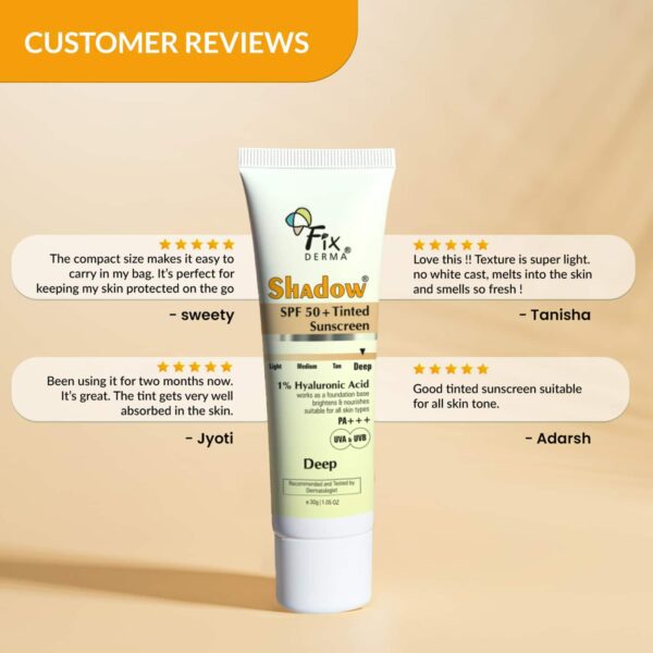 Fixderma Shadow Tinted Sunscreen Tan SPF 50 PA+++ - UVA & UVB Protection, All Skin Types (30 g) - Fixderma