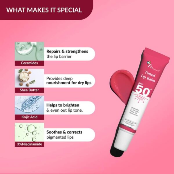 Fixderma SPF 50+ PA+++ 4% Kojic Acid Tinted Lip Balm with 2% Ceramide (15 ml) - Fixderma