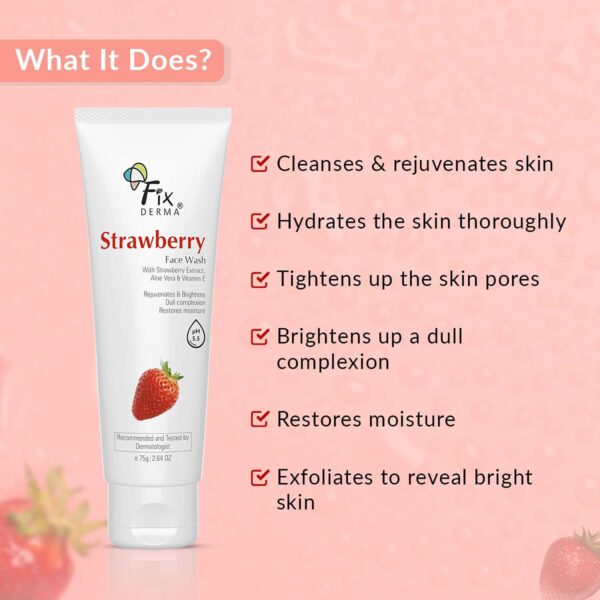 Fixderma Strawberry Facewash with 0.2% Vitamin E & Strawberry Extract (75g) - Fixderma
