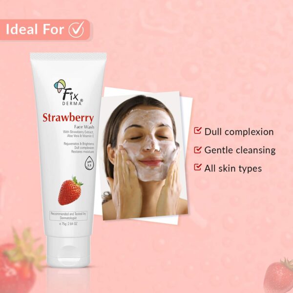 Fixderma Strawberry Facewash with 0.2% Vitamin E & Strawberry Extract (75g) - Fixderma