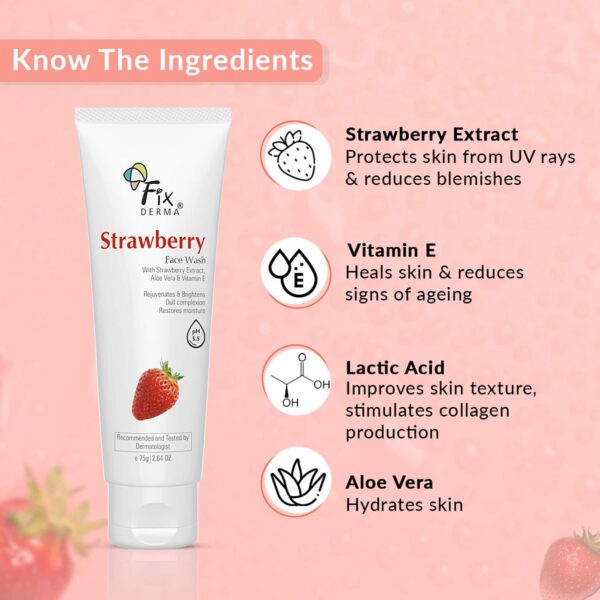 Fixderma Strawberry Facewash with 0.2% Vitamin E & Strawberry Extract (75g) - Fixderma