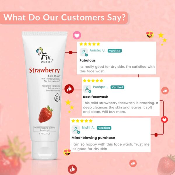 Fixderma Strawberry Facewash with 0.2% Vitamin E & Strawberry Extract (75g) - Fixderma