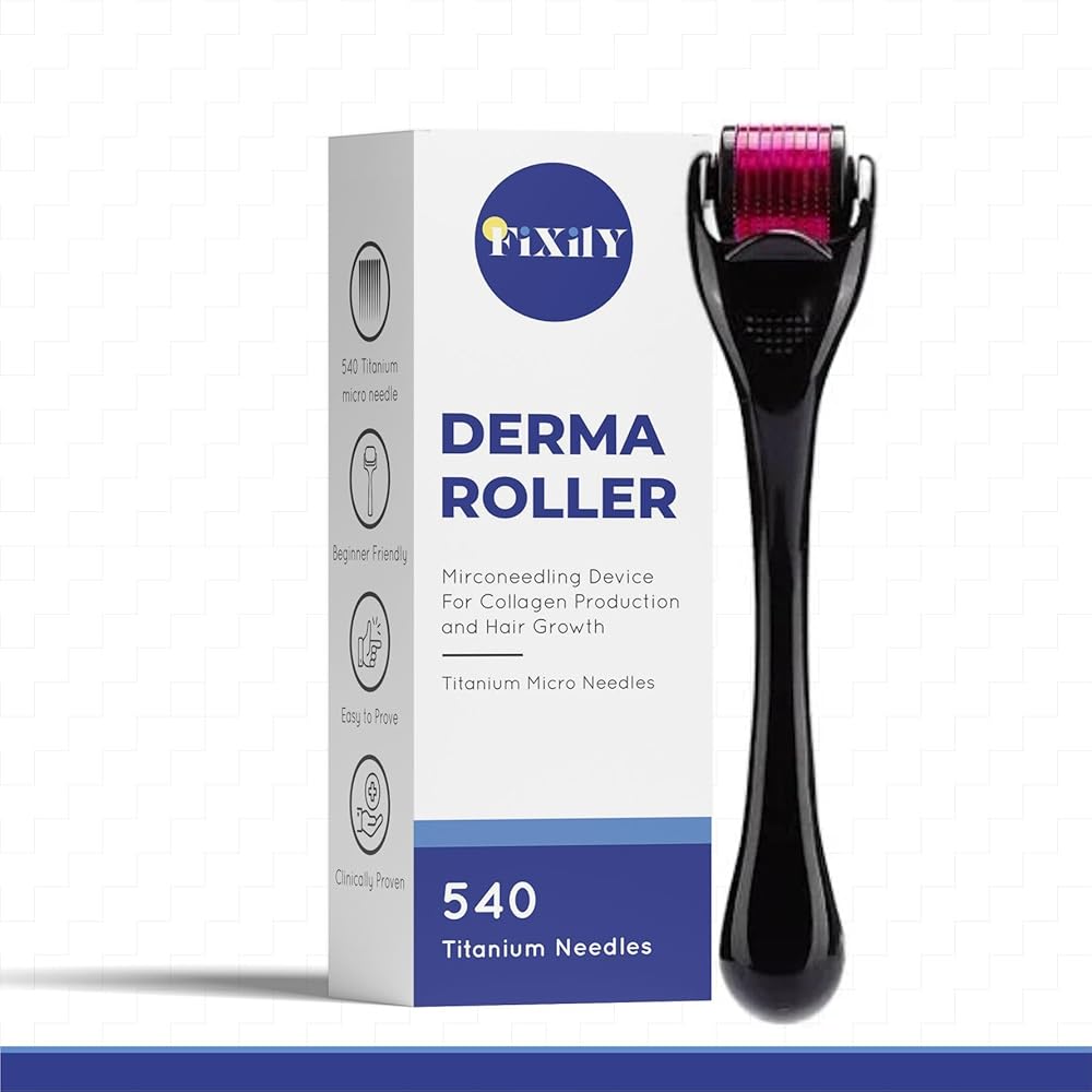 Fixily 0.5 mm Derma Roller | With 540 Titanium Alloy Needles | Promotes Beard & Hair Growth & Reduces Acne Scars | Safe & Effective to Use