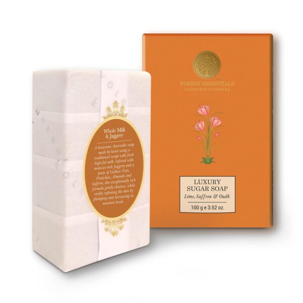 Forest Essentials Luxury Sugar Soap Lime, Saffron & Oudh Ayurvedic Handmade Bath Soap - (100 g) - Forest Essentials