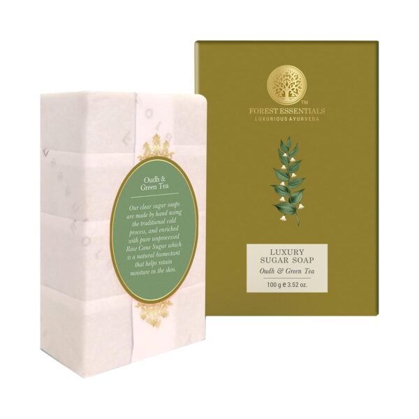 Forest Essentials Oudh & Green Tea Luxury Sugar Ayurvedic Handmade Soap (100g) - Forest Essentials