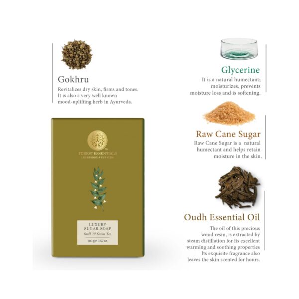 Forest Essentials Oudh & Green Tea Luxury Sugar Ayurvedic Handmade Soap (100g) - Forest Essentials