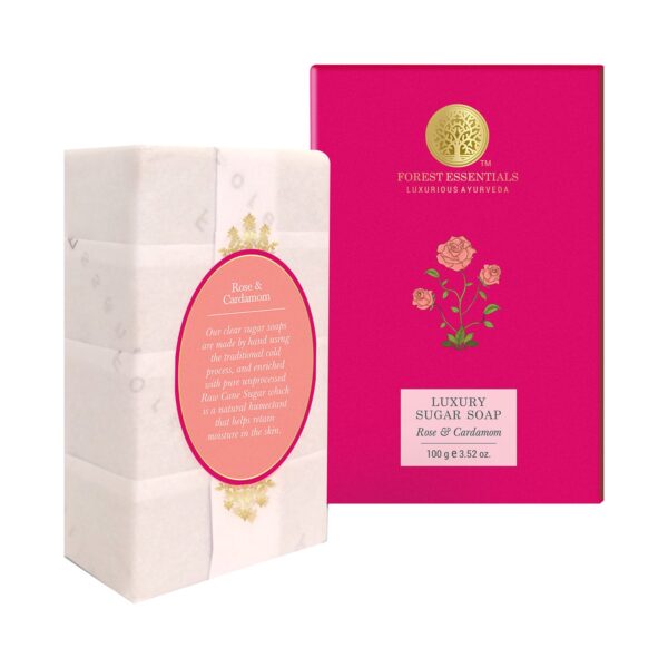 Forest Essentials Rose & Cardamom Luxury Sugar Ayurvedic Handmade Soap (100g) - Forest Essentials