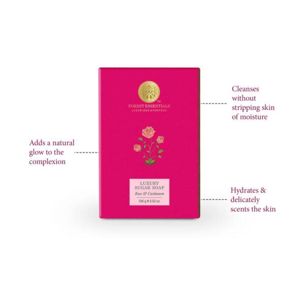 Forest Essentials Rose & Cardamom Luxury Sugar Ayurvedic Handmade Soap (100g) - Forest Essentials