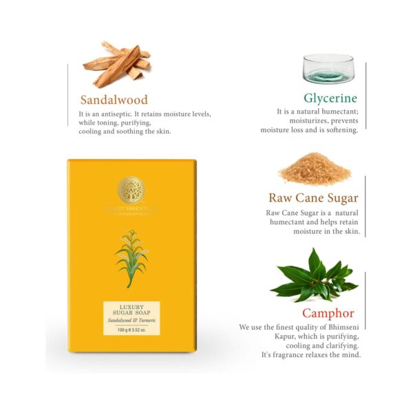 Forest Essentials Sandalwood & Turmeric Luxury Sugar Ayurvedic Handmade Soap (100g) - Forest Essentials