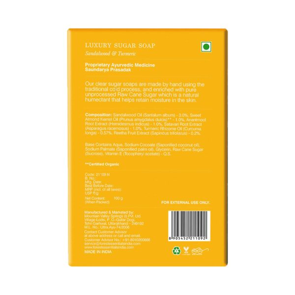 Forest Essentials Sandalwood & Turmeric Luxury Sugar Ayurvedic Handmade Soap (100g) - Forest Essentials