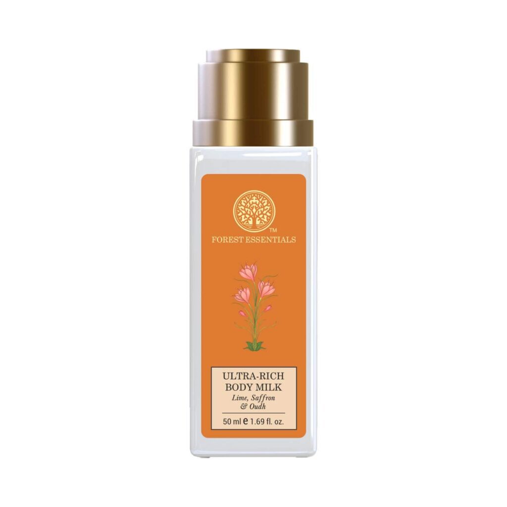 Forest Essentials Travel Size Ultra Rich Body Milk Lime Saffron and Oudh Natural Body Lotion (50 ml) - Forest Essentials
