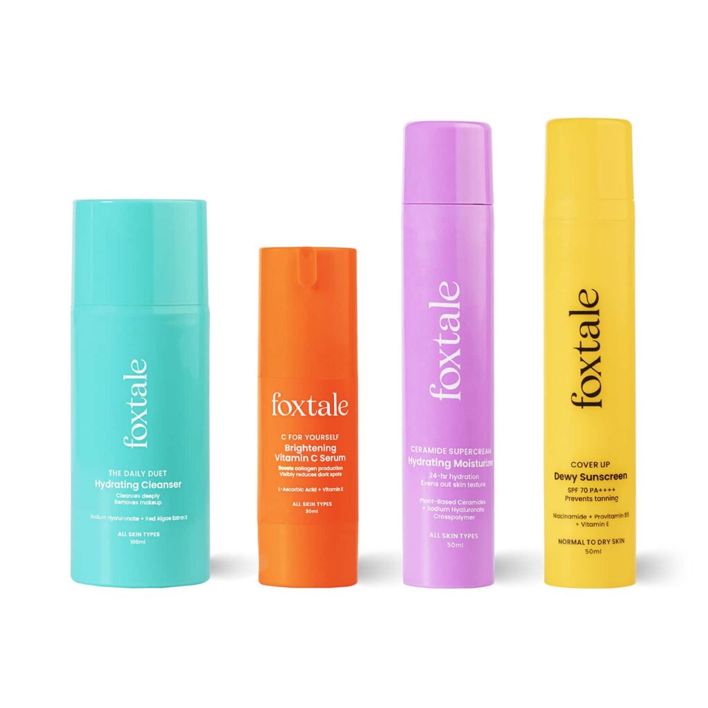 Foxtale Cleanser, Moisturizer, Sunscreen Dewy & Vitamin C Serum Combo - Foxtale
